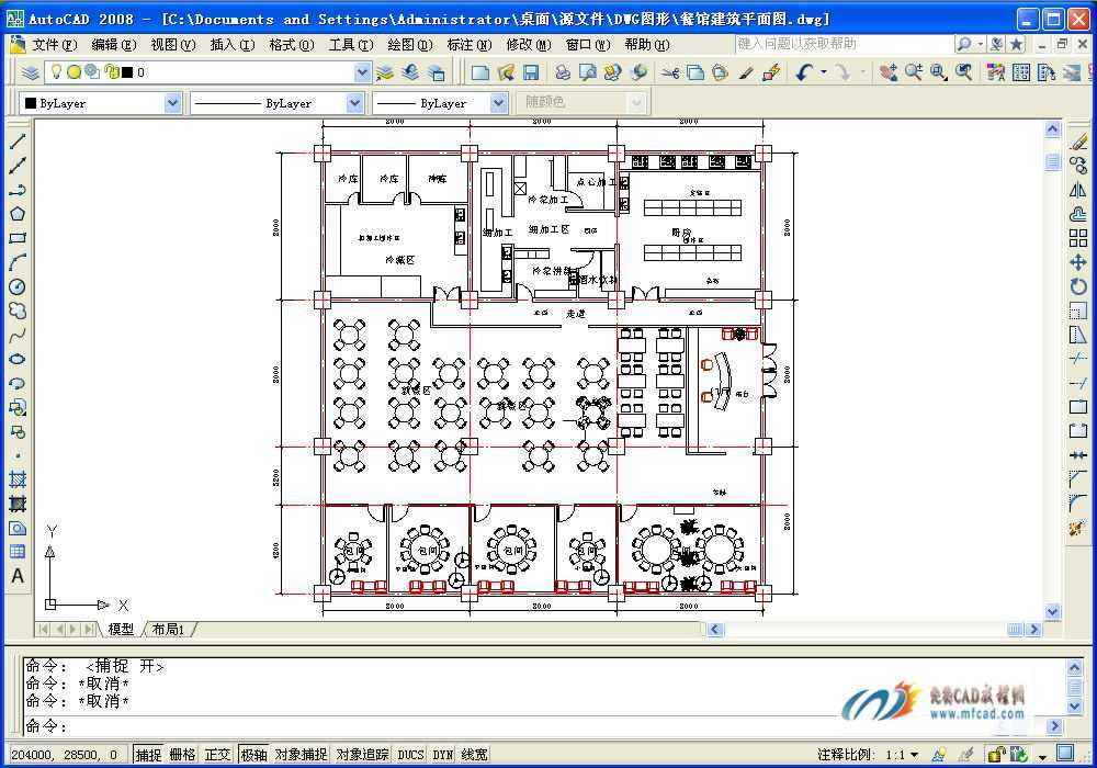 餐厅装修设计图免费下载 - 建筑CAD案例 - 土木工程网