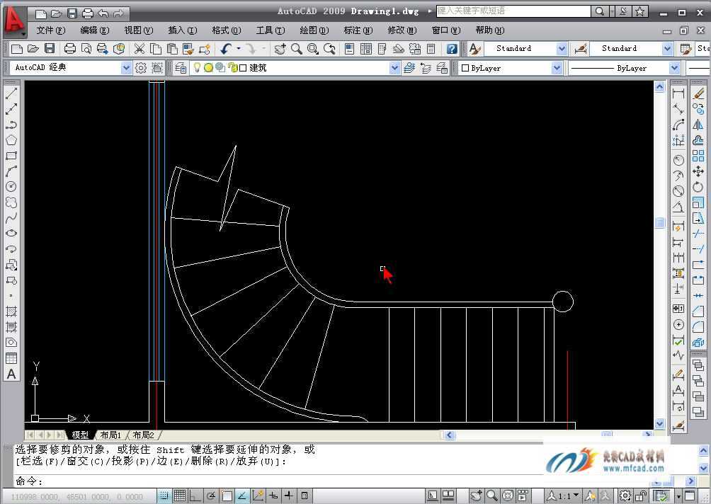 CAD2009绘制旋转楼梯教程
