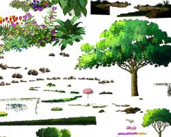 42种园林景观植物卡通手绘风格PSD素材源文件