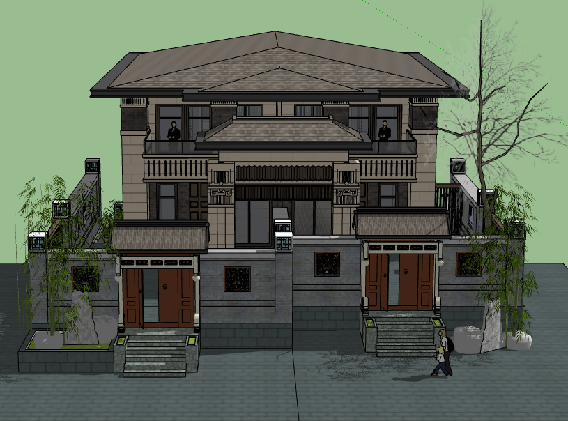 中式别墅建筑SketchUp模型