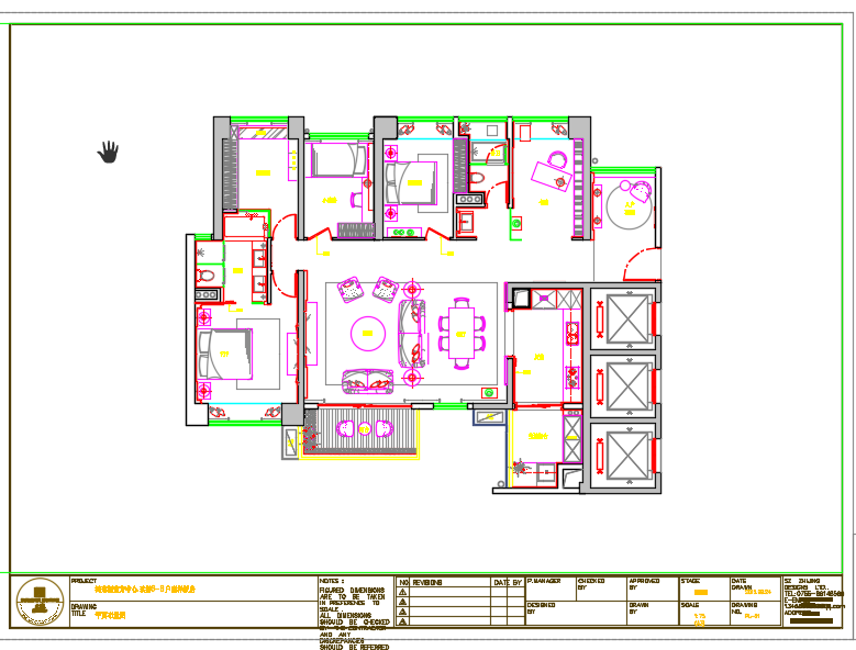 后现代住宅三居室CAD施工图纸 