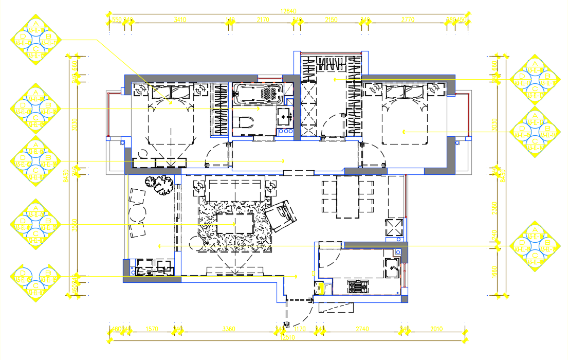 98平方米两室一厅住宅室内装修施工图